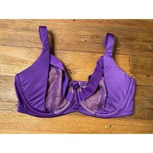 Frederick’s Of Hollywood 32DD Bra lingerie Purple Lace Bow Detail Adjustable